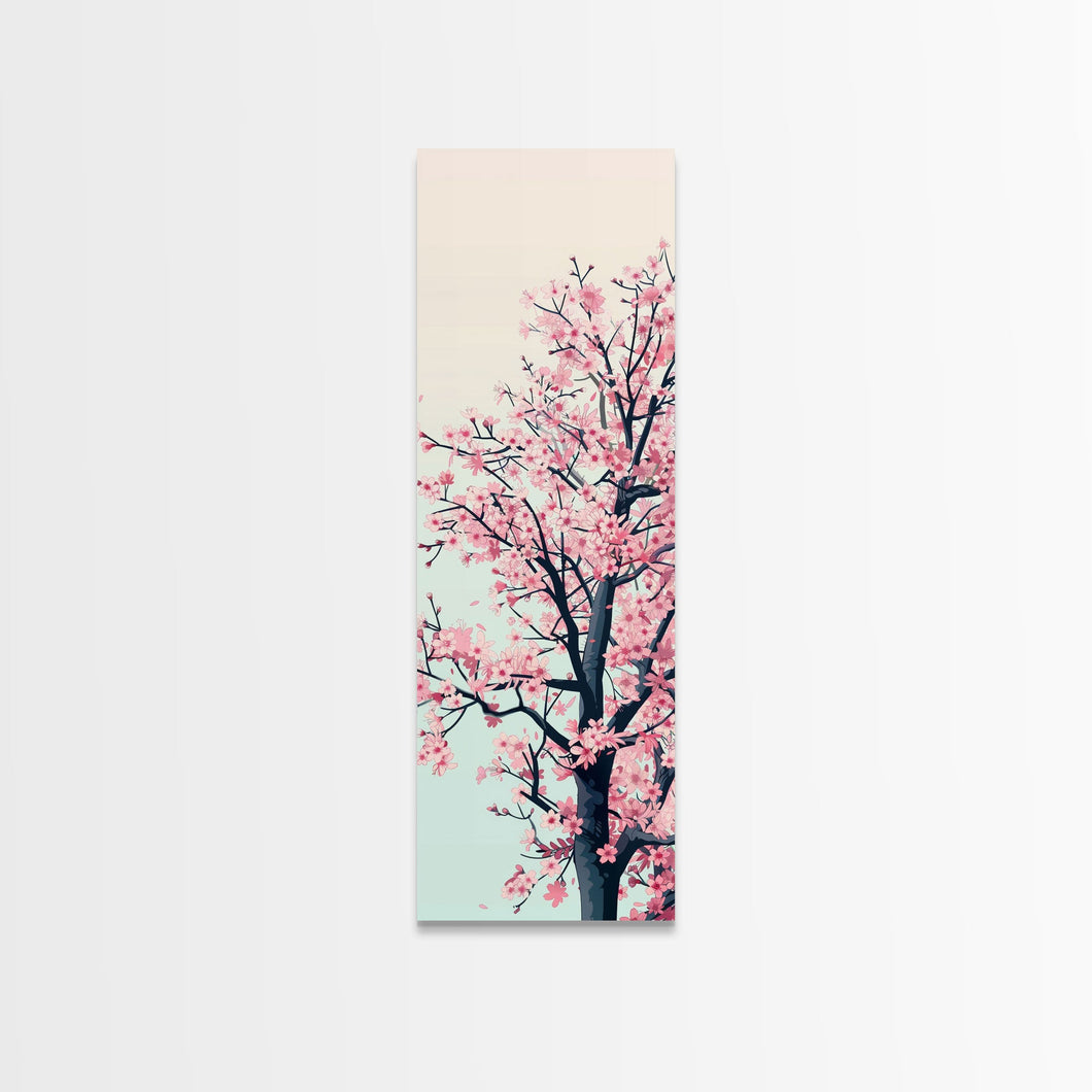 Delicate Cherry Blossom Tree In Full Bloom Against A Soft Gradient Background For Elegant Wall Art Framed Canvas Print