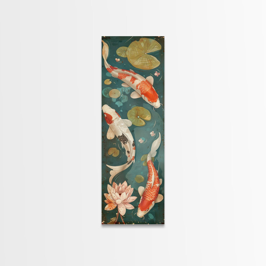 Graceful Koi Fish Swimming Among Lotus Flowers For Zen-Inspired Wall Art Japanese Style Framed Canvas Print