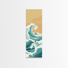 Load image into Gallery viewer, Majestic Ocean Wave In A Minimalist Style – Framed Canvas Print With Skinny Art And Tall Art Featuring Ukiyo-E Art And Japanese Style Art

