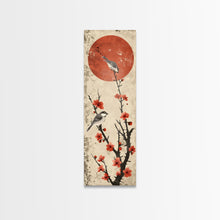 Load image into Gallery viewer, Delicate Birds Perched On Blooming Branch With Red Sun For Traditional Japanese Wall Art Decor Ukiyo-e Style Framed Canvas Print
