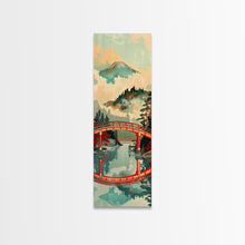Load image into Gallery viewer, Stunning Mount Fuji With Red Bridge Reflection, Skinny Tall Framed Canvas Print, Feng Shui-Inspired Japanese Style Art For Wall Art
