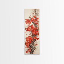 Load image into Gallery viewer, Striking Red Leaves And Berries On A Gnarled Tree, Tall Skinny Canvas Print For Feng Shui-Inspired Wall Art, Japanese Style Art

