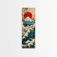 Load image into Gallery viewer, Skinny Art Tall Art Framed Canvas Print Japanese Style Art Retro Red Sun Mount Fuji Wood Block Print Ukiyo-e Feng Shui Wall Art
