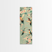 Load image into Gallery viewer, Hummingbirds And Cherry Blossoms In Japanese Style Canvas, Ukiyo-e Inspired Woodblock Art, Framed Canvas Print, Japanese Tall Skinny Wall Art, Ready To Hang
