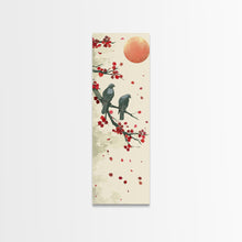 Load image into Gallery viewer, Two Pigeons On Branch With Red Leaves Skinny Art Wood Block Print Japanese Style Art Framed Canvas Print Tall Art Ukiyo-e Art

