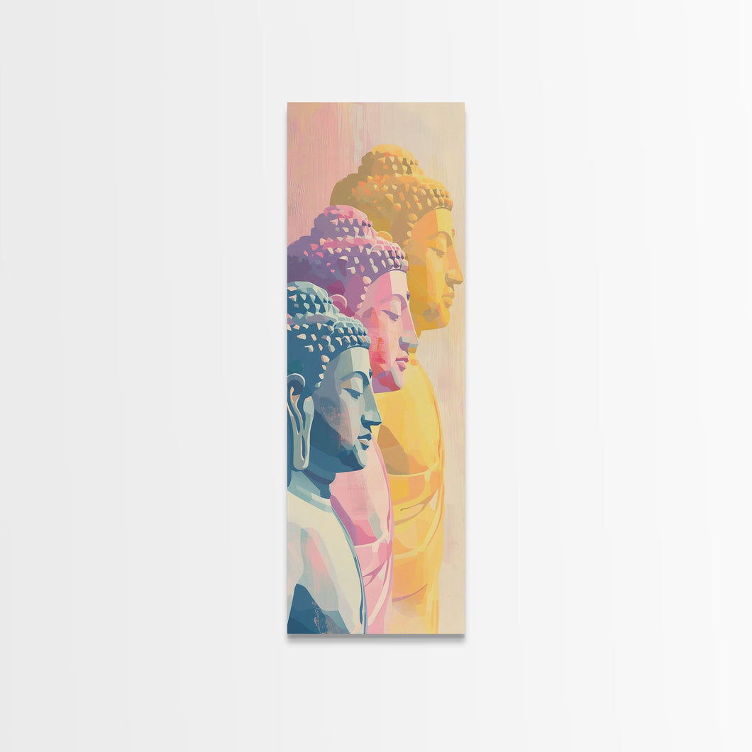 Colorful Buddha Statues Skinny Art Wood Block Print Japanese Style Art Framed Canvas Print Tall Art Ukiyo-e Art
