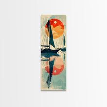Load image into Gallery viewer, Serene Sunset Sailing Skinny Art Tall Art Japanese Ukiyo-e Inspired Ocean Framed Canvas Print for Home and Office Decor
