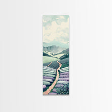 Load image into Gallery viewer, Tranquil Lavender Fields Skinny Art Tall Art Japanese Ukiyo-e Inspired Landscape Framed Canvas Print for Serene Living Spaces
