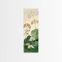 Load image into Gallery viewer, Towering Flower Stalks with Soft Green Leaves against a Pale Background - Skinny Art, Japanese Wall Decor, Framed Canvas Print, Ukiyo-e Style
