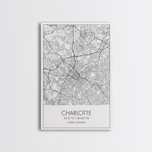 Cargar imagen en el visor de la galería, Charlotte Street Map, North Carolina Map, City Map Art, Modern Art, Wall Art, Canvas Print, Canvas Wall Art, Travel Wall Art, Gift For Mom

