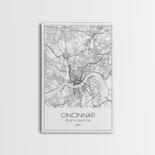 Cargar imagen en el visor de la galería, Cincinnati Street Map, Ohio Map, City Map Art, Minimalist Art, Wall Art, Canvas Print, Canvas Wall Art, Travel Wall Décor, Gift For Her
