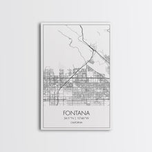 Carregar imagem no visualizador da galeria, Fontana Street Map, California Map, City Map Art, Minimalist Art, Wall Art, Canvas Print, Unique Wall Art, Travel Décor, Travel Gift For Men
