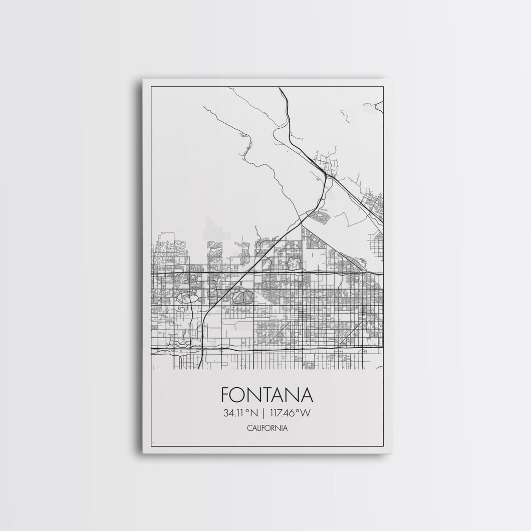 Fontana Street Map, California Map, City Map Art, Minimalist Art, Wall Art, Canvas Print, Unique Wall Art, Travel Décor, Travel Gift For Men