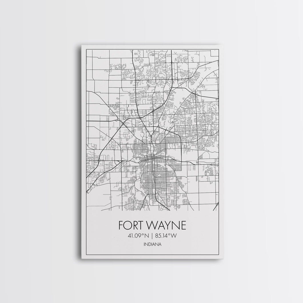Fort Wayne Street Map, Indiana Map, City Map Art, Minimalist Art, Wall Art, Canvas Print, Office Wall Décor, Gifts For Him, Travel Print