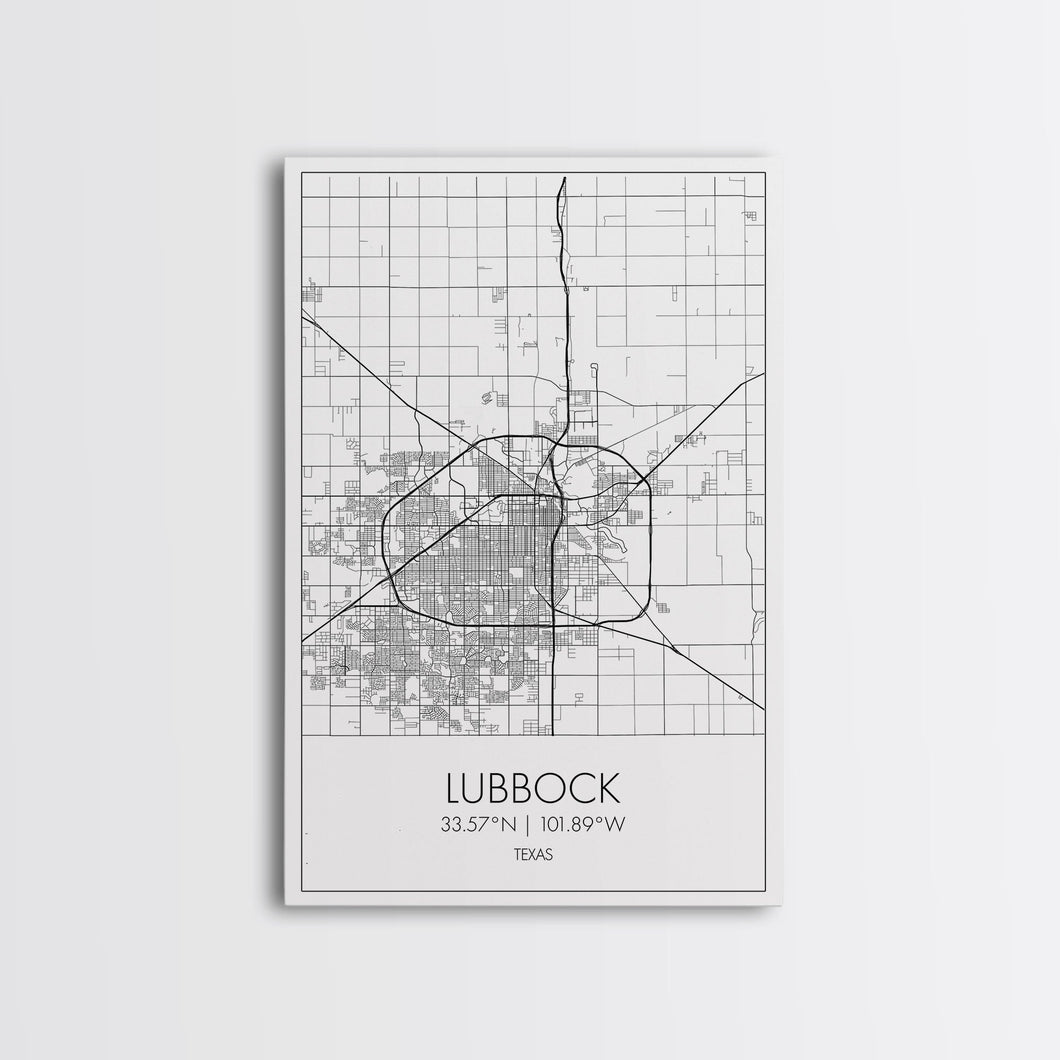 Lubbock Street Map, Texas Map, City Map Art, Modern Art, Wall Art, Canvas Print, Travel Print, Farmhouse Wall Décor, Boyfriend Gift