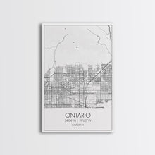 Load image into Gallery viewer, Ontario Street Map, California Map, City Map Art, Modern Art, Wall Art, Canvas Print, Bedroom Prints, Birthday Gift, Travel Wall Décor
