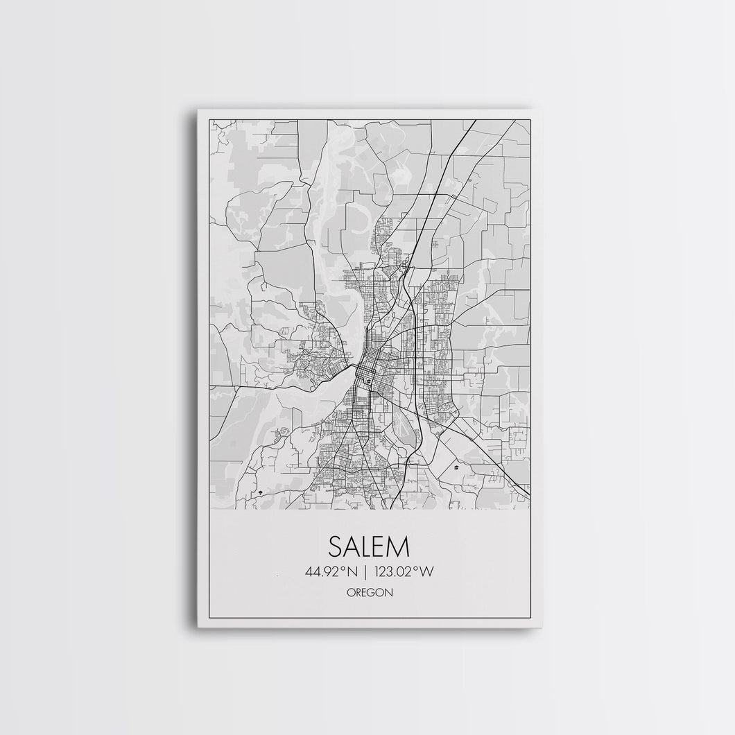 Salem Street Map, Oregon Map, City Map Art, Minimalist Art, Wall Art, Canvas Print, Dorm Room Décor, Graduation Gift, Travel Wall Print