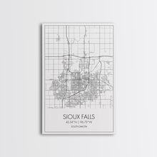 Load image into Gallery viewer, Sioux Falls Street Map, South Dakota Map, City Map Print, Minimalist Art, Wall Art, Canvas Print, Dorm Room Décor, Gifts For Her
