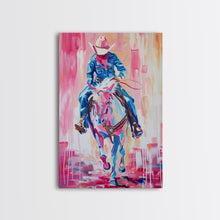 Load image into Gallery viewer, Cowboy Riding in Pink - Colorful Western Art, Framed Canvas Print, Living Room Decor, Cowboy Painting, Vibrant Wall Art
