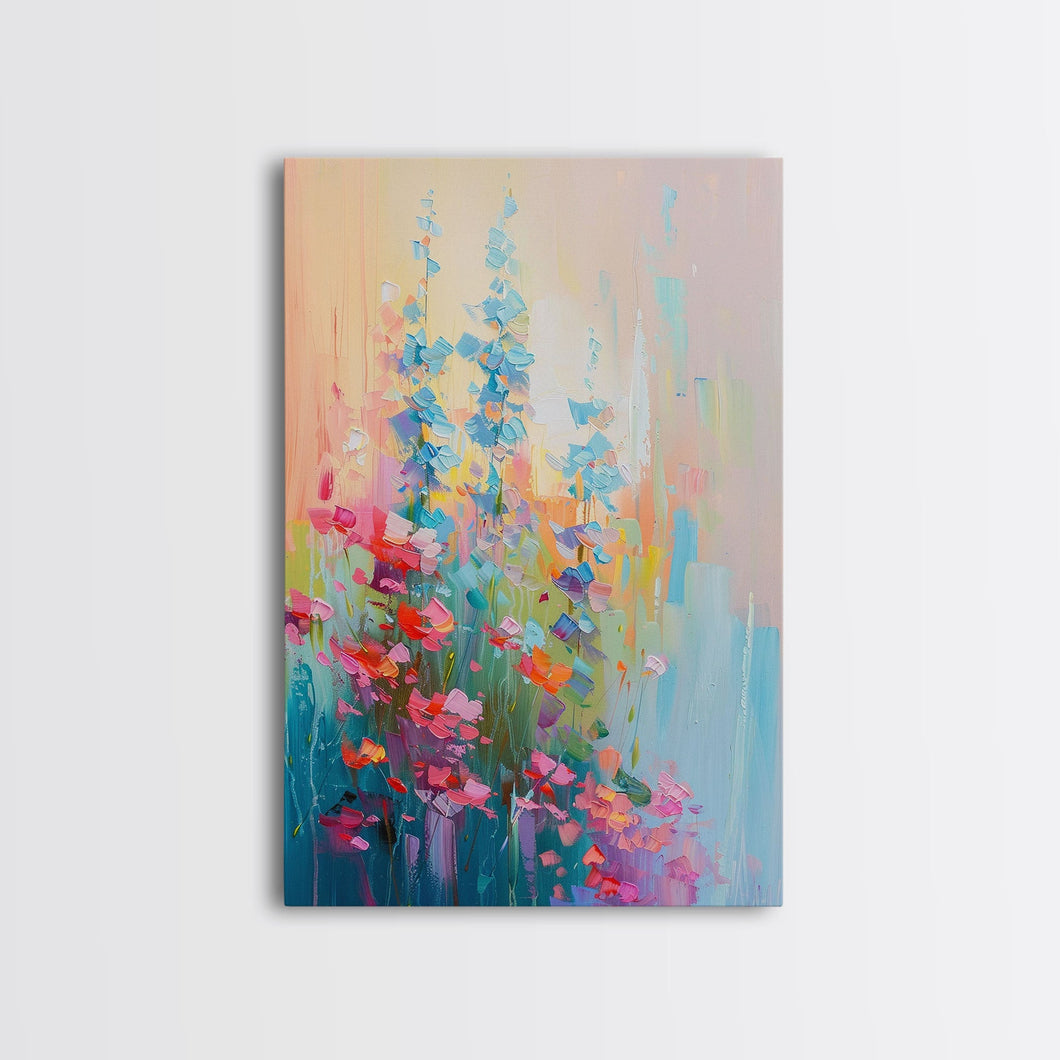 Delicate Blossoms in Springtime - Framed Canvas Print, Elegant Living Room Art, Soft Bedroom Decor, Pastel Flower Art, Wall Art