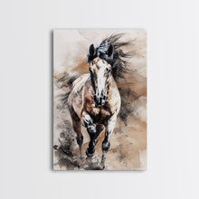 Cargar imagen en el visor de la galería, Charging Horse with Dust - Framed Canvas Print, Intense Living Room Art, Bold Bedroom Decor, Equestrian Art, Wall Art
