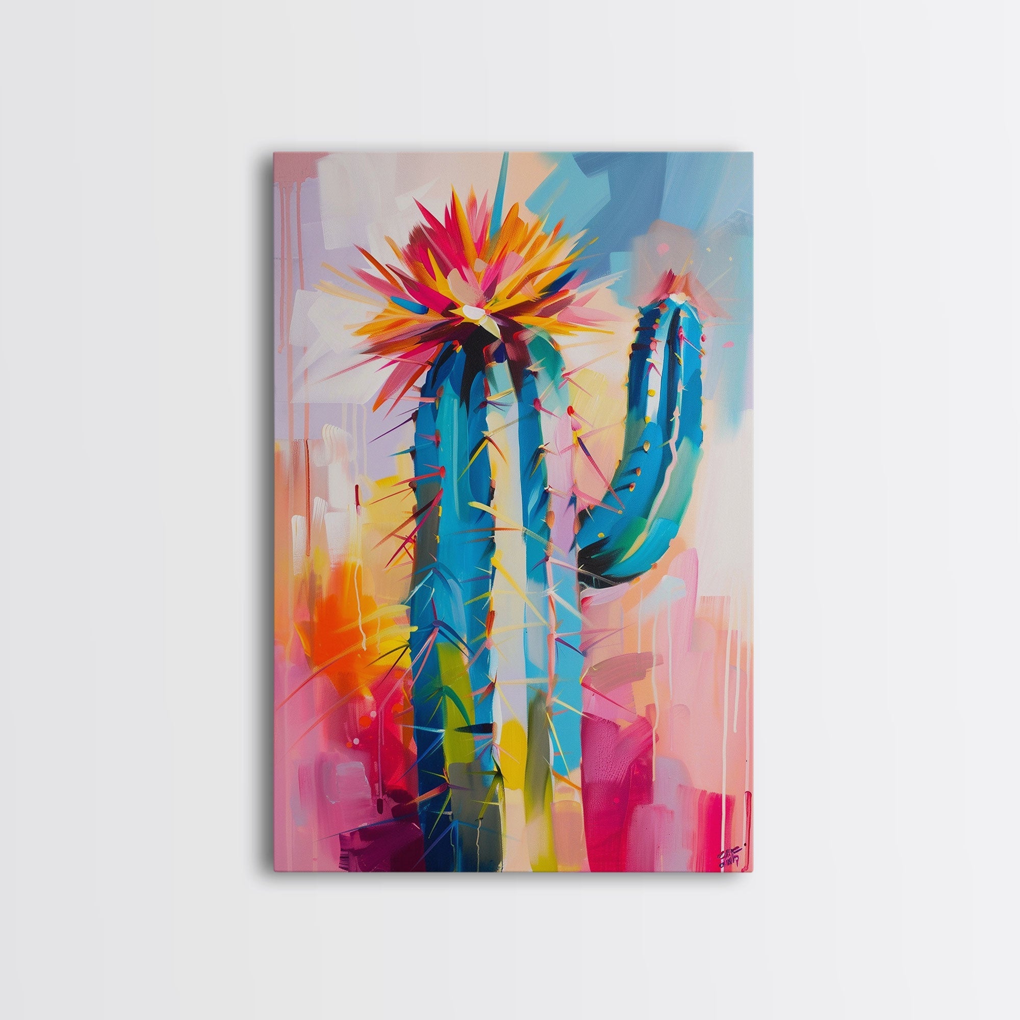 succulent wall art painting Colorful Cactus Framed Canvas Print