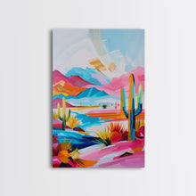 Load image into Gallery viewer, Colorful Mission Style Church Illustration - Framed Canvas Print, Vibrant Church Art, Living Room Decor, Architectural Wall Art
