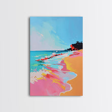 Load image into Gallery viewer, Dynamic Waves Crashing on Vibrant Beach - Framed Canvas Print, Coastal Wall Art, Ocean Vibes Decor for Living Room

