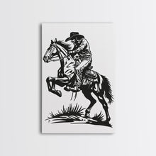 Load image into Gallery viewer, Cowboy Riding Horse with Reins - Framed Canvas Print, Western Wall Art, Rustic Decor, Living Room and Bedroom Art Print
