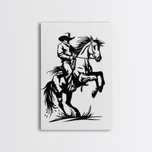 Load image into Gallery viewer, Dynamic Cowboy on Rearing Horse - Framed Canvas Print, Western Wall Art, Rustic Decor, Living Room and Bedroom Art Print
