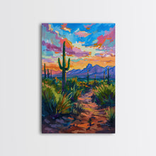 Load image into Gallery viewer, Framed Canvas Print, Sunset Over Desert with Cacti, Stunning Wall Art for Living Room or Bedroom Decor
