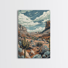 Carregar imagem no visualizador da galeria, Vintage Western Desert Landscape Art Print, Retro Cactus Framed Canvas, Scenic Southwest Artwork, Unique Desert Wall Decor
