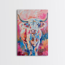 Load image into Gallery viewer, Colorful Highland Cow Art - Rustic Farmhouse Wall Decor, Vibrant Animal Painting, Living Room Art, Highland Cow Canvas Print

