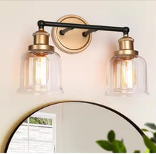 Load image into Gallery viewer, Uolfin Modern Dome Bathroom Vanity Light 2-Light Black and Brass Bell Wall Sconce Light with Clear Glass

