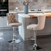 Load image into Gallery viewer, Swivel Velvet Barstools Adjusatble Seat Height from 25-33 Inch, Modern Upholstered Chrome base Bar Stools with Backs Comfortable Tufted for Home Pub and Kitchen Islandhaki, Set of 2)
