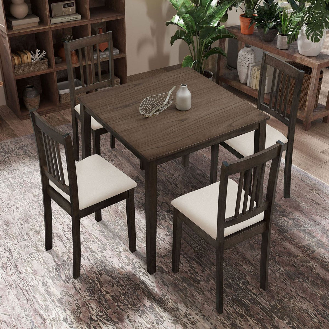 (1 Table with 4 Chairs)Wooden Dining Table Set, Mid Century Modern Square Wooden Kitchen Table and Upholstered Dining Chairs for Dining Room, Kitchen, Saving Space,Brown