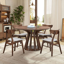 Carregar imagem no visualizador da galeria, (1 Table+4 Chairs)Modern Dining Table Set of 5 pcs,Wooden Dining Table and Upholstered Chairs for Living Room,Round Kitchen Set with Sturdy Legs for Restaurant,Walnut
