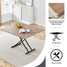 Carregar imagem no visualizador da galeria, Modern minimalist multifunctional lifting table, with a 0.8-inch wood grain process sticker desktop and black metal legs, can be used as a dressing table, coffee table, dining table, and office table
