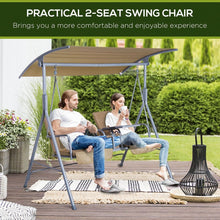 Load image into Gallery viewer, 2 Person Porch Swing with Stand, Outdoor Swing with Canopy, Pivot Storage Table, 2 Cup Holders, Cushions for Patio, Backyard, Beige
