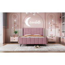 Load image into Gallery viewer, Full Size Upholstered Platform Bed, Velvet, Pink
