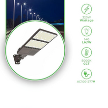 Cargar imagen en el visor de la galería, 320W LED Pole Light With Built In Dusk to Dawn Sensor, 5000K and 48,518 Lumens, AC100-277V, 0-10V Dimmable LED Parking Lot Light
