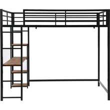 Load image into Gallery viewer, Full Size Metal Loft Bed with Built-in Desk and Storage Shelves, Black
