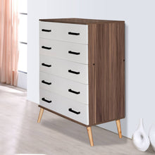 Carregar imagem no visualizador da galeria, Better Home Products Eli Mid-Century Modern 5 Drawer Chest in Walnut &amp; White
