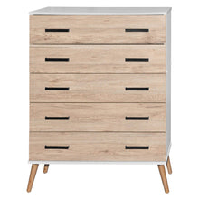 Carregar imagem no visualizador da galeria, Better Home Products Eli Mid-Century Modern 5 Drawer Chest in White &amp; Natural Oak
