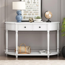 Load image into Gallery viewer, Retro Circular Curved Design Console Table with Open Style Shelf Solid Wooden Frame and Legs Two Top Drawers (White
