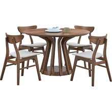 Carregar imagem no visualizador da galeria, (1 Table+4 Chairs)Modern Dining Table Set of 5 pcs,Wooden Dining Table and Upholstered Chairs for Living Room,Round Kitchen Set with Sturdy Legs for Restaurant,Walnut

