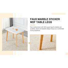 Load image into Gallery viewer, White stone burning tabletop with rubber wooden legs, foldable computer desk, foldable office desk, Modern PU leather high back cushion side chair with wood grain metal legs.
