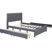 Load image into Gallery viewer, Full Size Upholstered Platform Bed with 2 Drawers and 1 Twin Size Trundle, Classic Headboard Design, Gray
