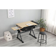 Cargar imagen en el visor de la galería, adjustable drawing drafting table desk with 2 drawers for home office and school with stool(wood)
