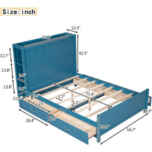 Load image into Gallery viewer, Full Size Platform Bed with Drawers and Storage Shelves, Blue
